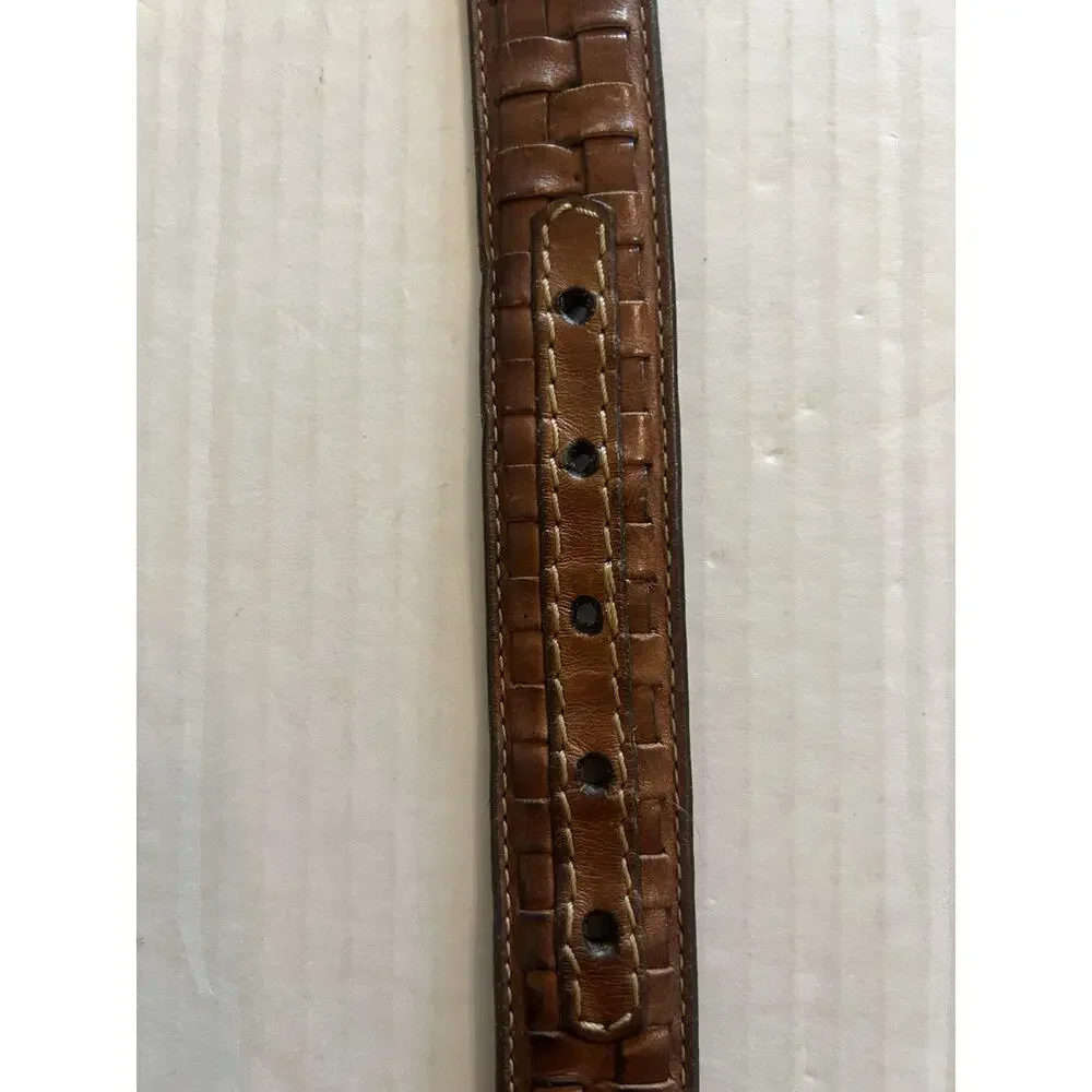Vtg Johnston & Murphy Men’s Brown Woven Leather Belt Silver Buckle Dress Sz 36